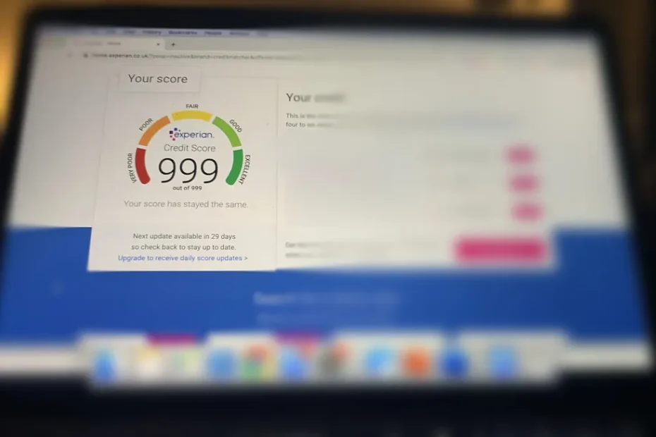 credit score report on laptop screen