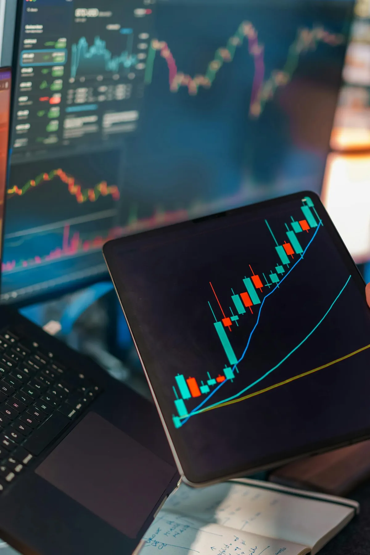 stock market chart on laptop screen