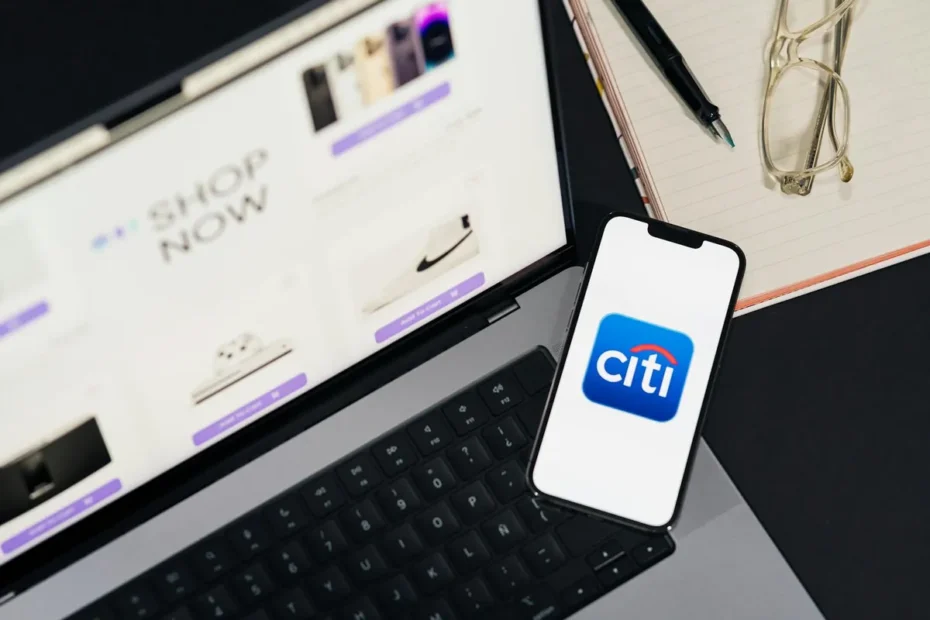 laptop with bank app open online banking